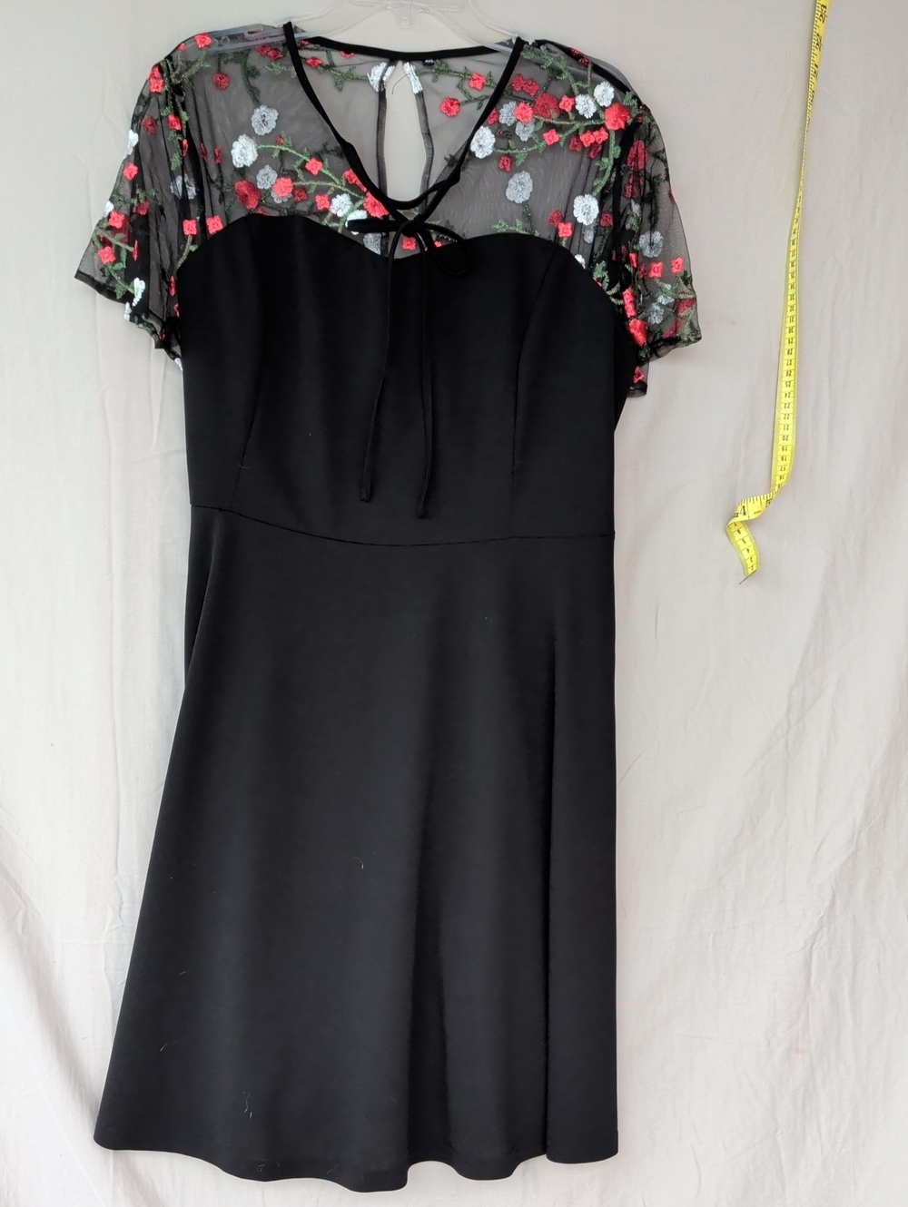 Elegant Black Dress with Floral Mesh Yoke Date Night Special Occasion Party Time